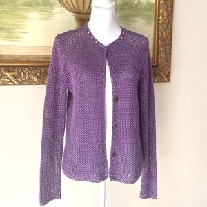 LL Bean Purple Cotton Crochet Cardigan Cottagecore Boho Sz S
